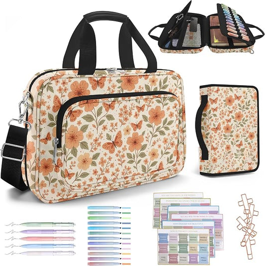 Butterfly Bible Cover Case for Women, Bible Bag for Women Organizer with Handle Zipper Pocket, Bible Study Supplies Journaling Kit, Pens Highlighters Cross Clips Tabs Christian Gift