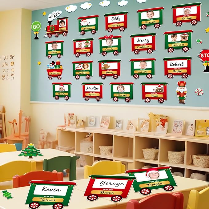 42 Pcs Christmas Train Affirmation Station Bulletin Board Decoration Train Motivational Growth Mindset Cutouts Inspirational Classroom DIY Craft Photo for School Office Party Supplies