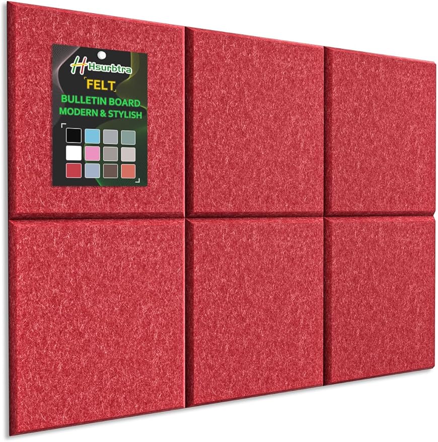 Hsurbtra Cork Board for Wall 24 x 18 Inch, 6 Pack Felt Bulletin Notice Board with Pushpins for Office Home School Farmhouse Wall Decor, Red