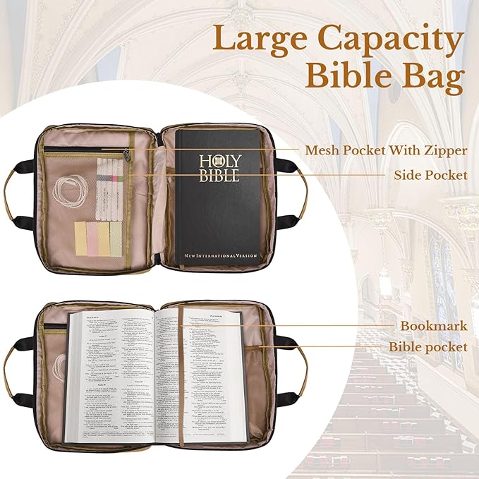 ZHIERNA Tactical Bible Cover for Men, Double Layer Large Bible Case Church Bag with Multiple Pockets, Bible Carrying Case for Women with Top Handle and Shoulder Strap