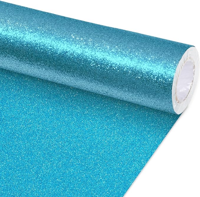 Glitter Bulletin Board Paper Roll Sparkle Wrapping Paper Bulletin Board Decor Glitter Poster Gift Wrapping DIY Art Crafts Wallpaper Background for Home Office Classroom Decor 17" x 20ft, Lake Blue