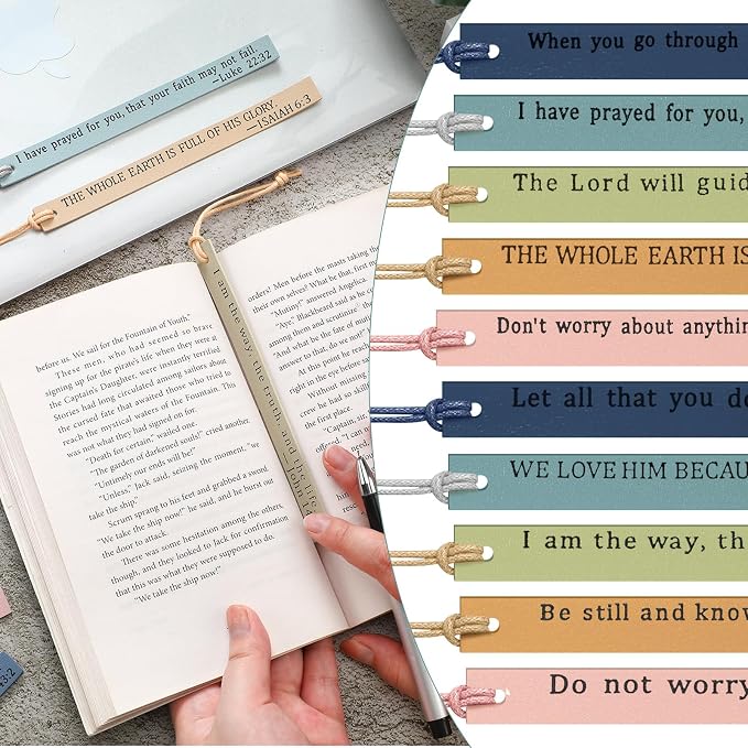 Laumoi 10 Pcs Christian Leather Bookmarks, Handmade Bible Verses Scripture Bookmarks for Women & Men, Religious Christian Gifts for Book Lovers, Church & Book Club Supplies(Elegant, Fresh Color)