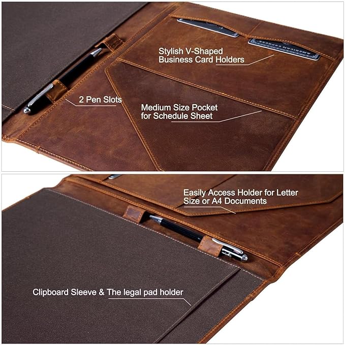 Jack&Chris Leather Portfolio, A4 Document Folder Legal Pad Padfolio, Professional Writing Letter Notepad Clipboard Sleeve Organizer, Resume Folio Binder for Men&Women,JC1823