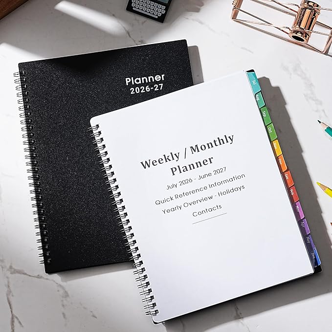 Planner 2026-2027 - 8'' x 10'', JUL 2026 to JUN 2027, 2026-2027 Calendar, Weekly and Monthly, with Monthly Tabs, Yearly Planner 2026-2027, Calendar Planner with Twin-wire Binding, Flexible Cover
