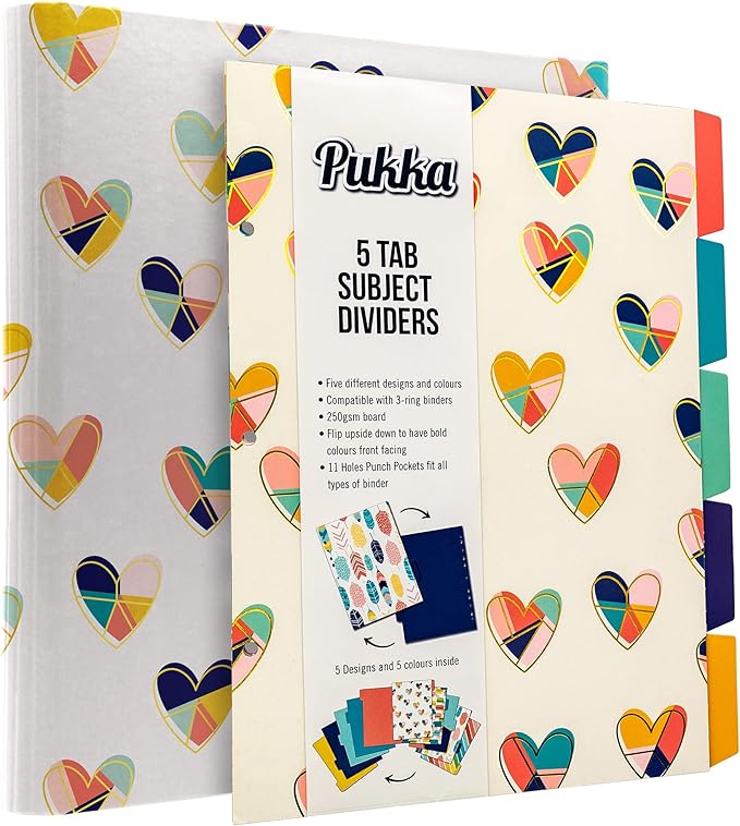 Pukka Pad, Carpe Diem Preloaded Rollbound Ringbinder – 12.4 x 10.8in – Includes Index, Personal Details, and Planner Pages – Comes Preloaded with 5-Part Dividers – Standard 3-Ring Mechanism - Hearts