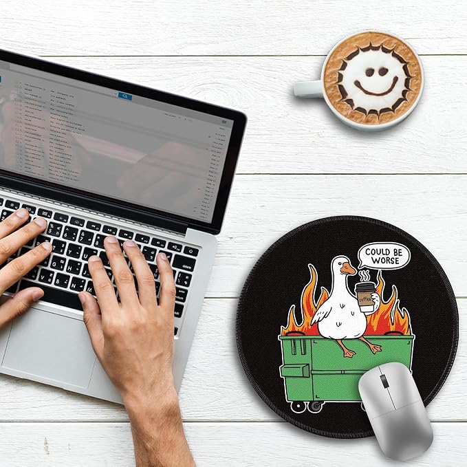 Gctriki Funny Goose Mouse Pad - 8.6 Inch Round Non-Slip Office Desk Mat, Cute Humorous Gift for Coworkers Boss, Premium Stitched Washable Mousepad for Computer Laptop Office Desk Accessories