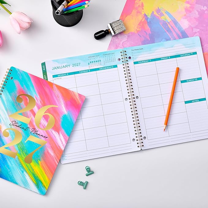 Student Planner 2026-2027 - School Planner, Aug. 2026 - Jun. 2027, 8.5" x 11", School Planner 26-27, 2026-2027 Academic Planner with 3-Hole Punched, Colourful Monthly Tabs & Stickers