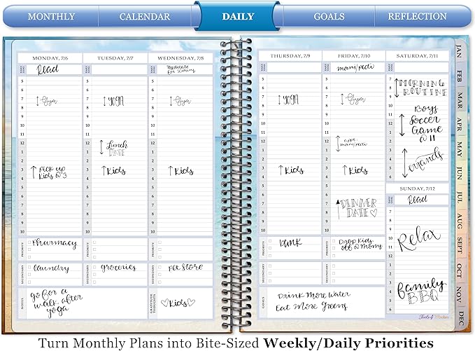 Tools4Wisdom Planner 2026-2027 - Dated April 2026-2027 June - Weekly Monthly Daily Academic Year Calendar with Stickers, Tabs, Pocket & Thick Paper - Spiral Bound 8.5x11 Hardcover - A6J7 - Sunrise Beach