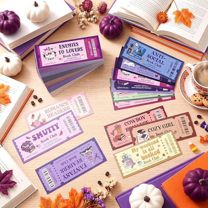 Faccito 240 Pcs Funny Bookmarks Gift Bulk 5.9 x 2.4 Inches Book Club Gift Bookish Gifts Reading Tracker for Women Book Lover Teacher Library Party School Library(Halloween Ticket)