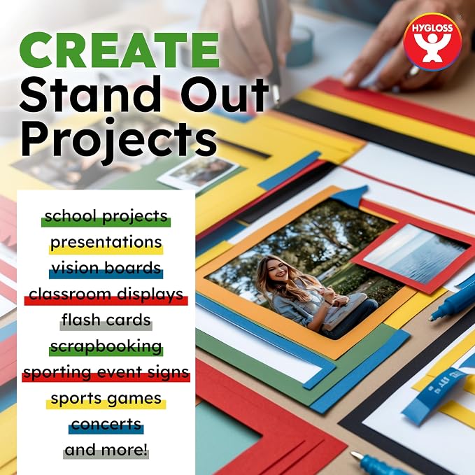 Hygloss Small Colored Poster Board 4x11 - 50 Assorted Standard Color Bulk Pack - Red, Yellow, Green, Blue, Black - 10 Pt. Thickness Poster Board Paper - Posterboard Multipack 4" x 11"