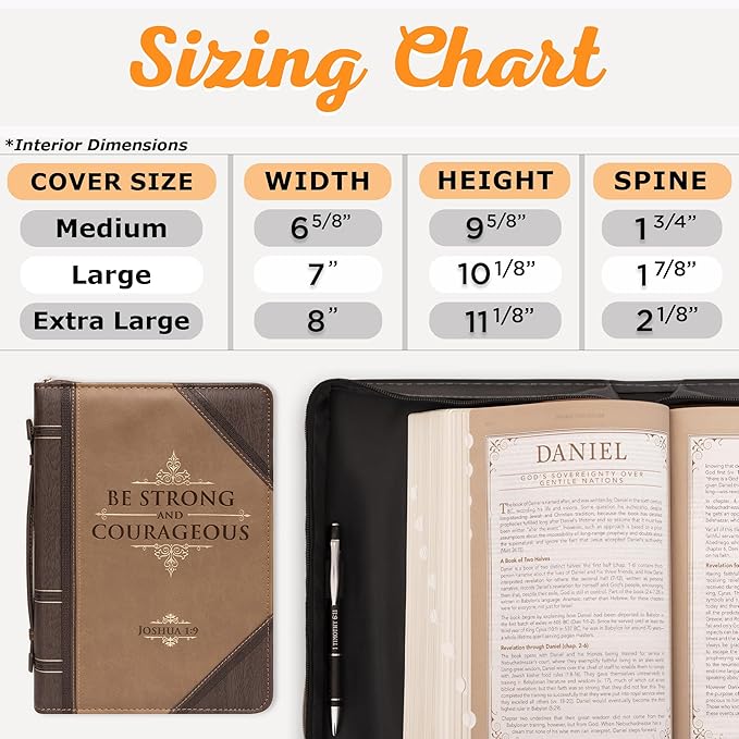 Christian Art Gifts Men's Classic Bible Cover Be Strong and Courageous Joshua 1:9, Brown Faux Leather, XL
