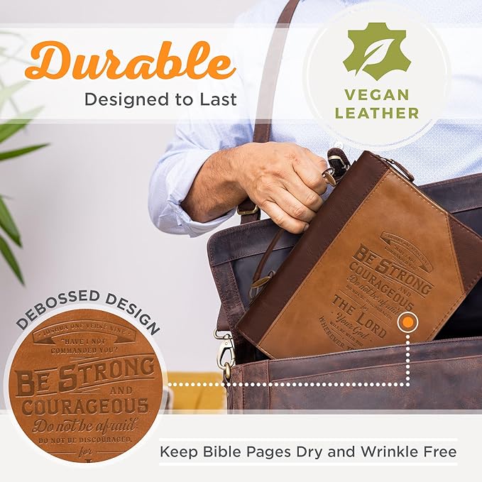 Christian Art Gifts Classic Bible Cover Do Not Be Afraid Joshua 1:9 Faux Leather, Toffee/Brown, Medium