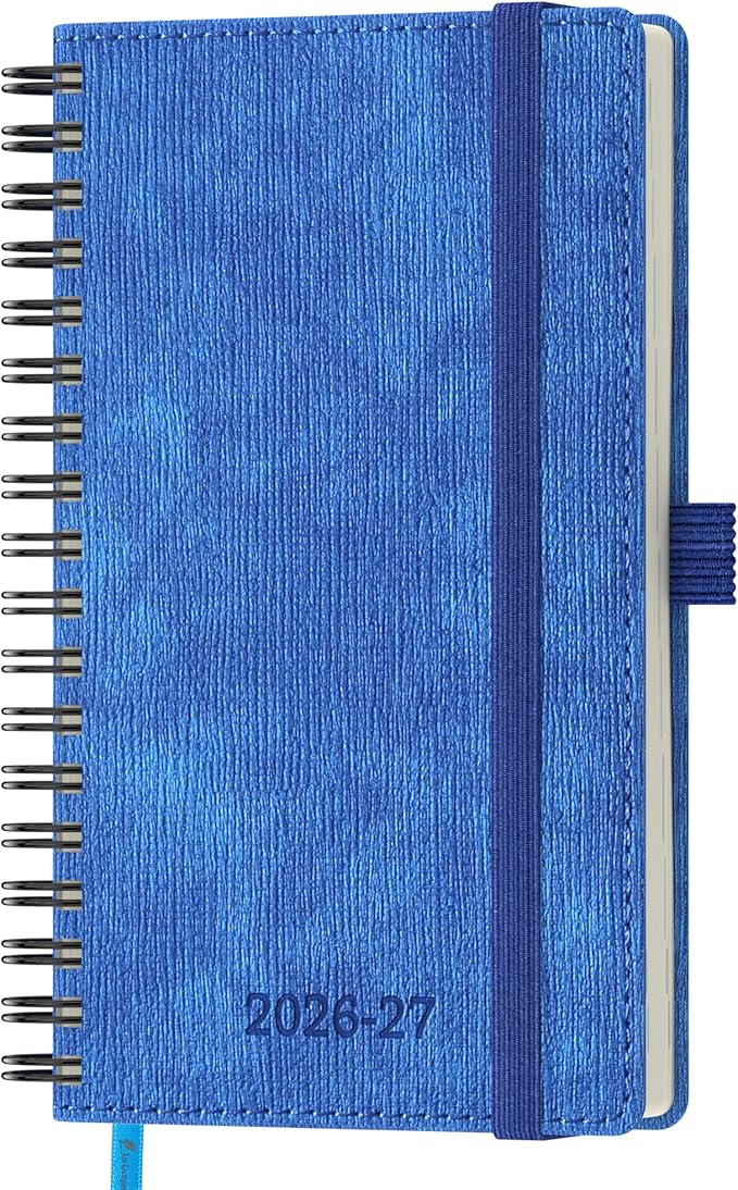 2026-2027 Planner, Daily Weekly Monthly Academic Planner, 18 Months Spiral Bound Agenda, 6.5" x 3.75", Vertical Layout, Calendar Planner, Vegan Leather Soft Cover,Blue