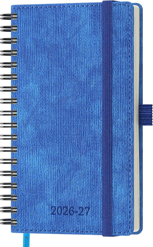 2026-2027 Planner, Daily Weekly Monthly Academic Planner, 18 Months Spiral Bound Agenda, 6.5" x 3.75", Vertical Layout, Calendar Planner, Vegan Leather Soft Cover,Blue