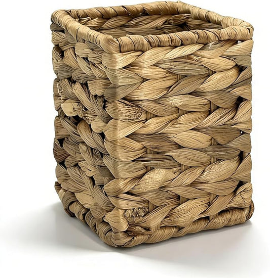 Vintage Woven Pencil Cup, Rattan-Style Desk Organizer - Large Capacity Pen Holder for Office, Home & School Supplies, 1 Count