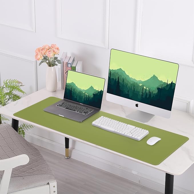 AFIING Cork Desk Mat 47" x 23.6", Dual-Sided Natural Cork & PU Leather Desk Pad, Non-Slip Waterproof Large Mouse Pad for Office, Home & Gaming (Olive Green)