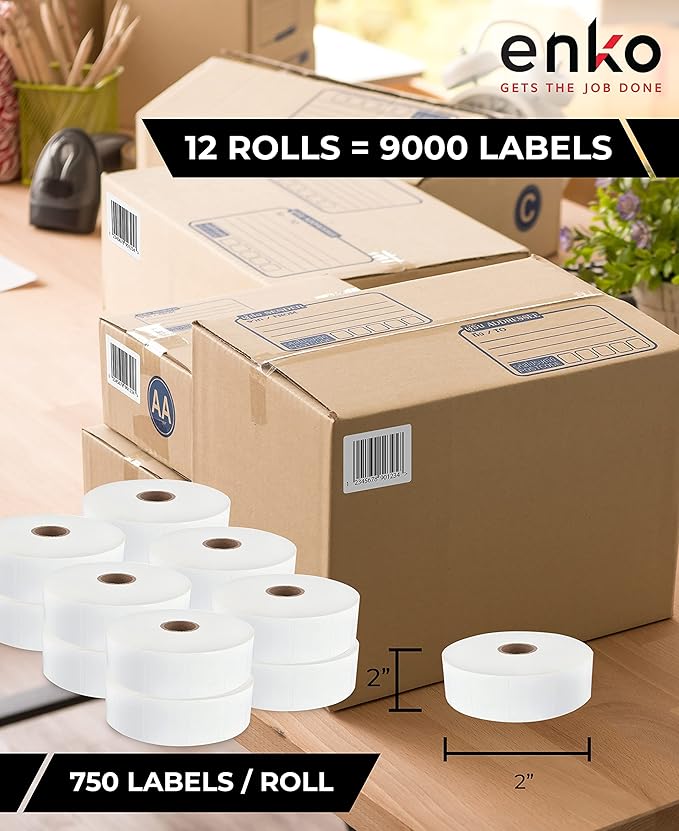 enKo [12 Rolls, 9000 Labels] - 2 x 2 Direct Thermal Labels, FBA Stickers, FN SKU Labels Compatible for Zebra/Eltron