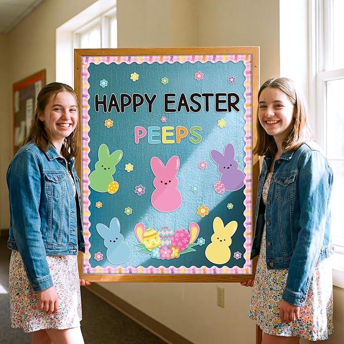 Easter Bulletin Board Decor Colorful Bunny Cutouts Bulletin Board Border for Classroom School Blackboard Door Wall Decor Kids DIY Craft Spring Classroom Decorations