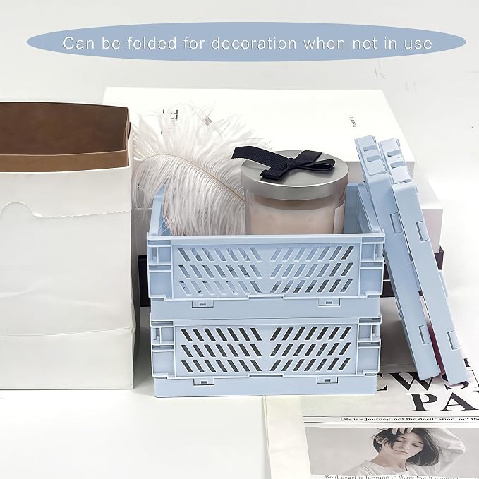 6 Pack Mini Foldable Small Plastic Baskets for Organizing and Storage，Collapsible Storage Crates,Mini Bins for Home Kitchen Bedroom Bathroom Office (Blue, Small 6x4x2.2)