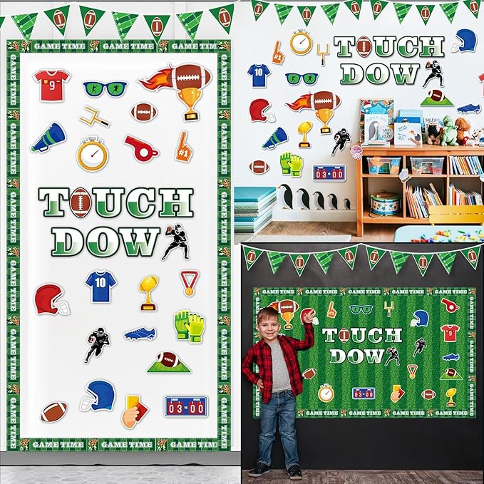 Football Bulletin Board Classroom Decorations with Background Paper & Banner Set Football Touch Down Paper Cutouts for Welcome Back to School Game Day Wall Door Chalkboard Decor