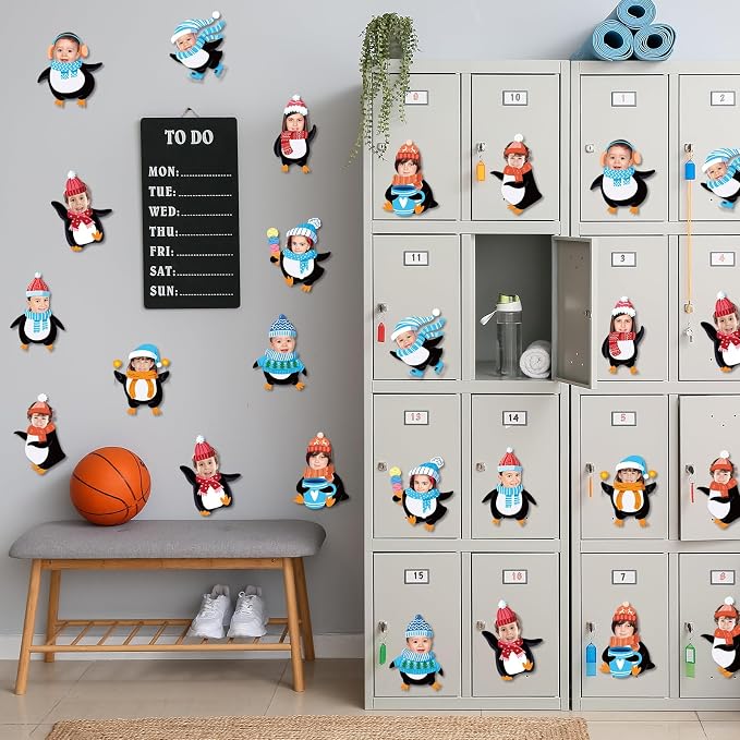 60pcs Winter Theme DIY Cutouts Penguin Bulletin Board Decoration Set Christmas Penguin with Hat Paper Cut-Outs Decor for Winter Holiday DIY Photo Craft Xmas Party School Classroom Wall Door Supplies