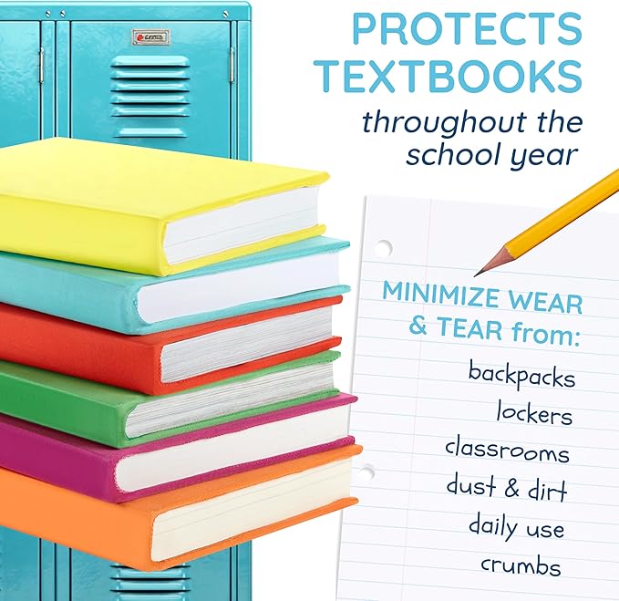 Blue Summit Supplies 6 Stretchable Book Covers for Hardcover Books, Up to 10 inch by 12.5 inch Books, Colorful Fabric Book Cover for Classroom Textbook Protection and Care, Assorted Colors, Stretchy