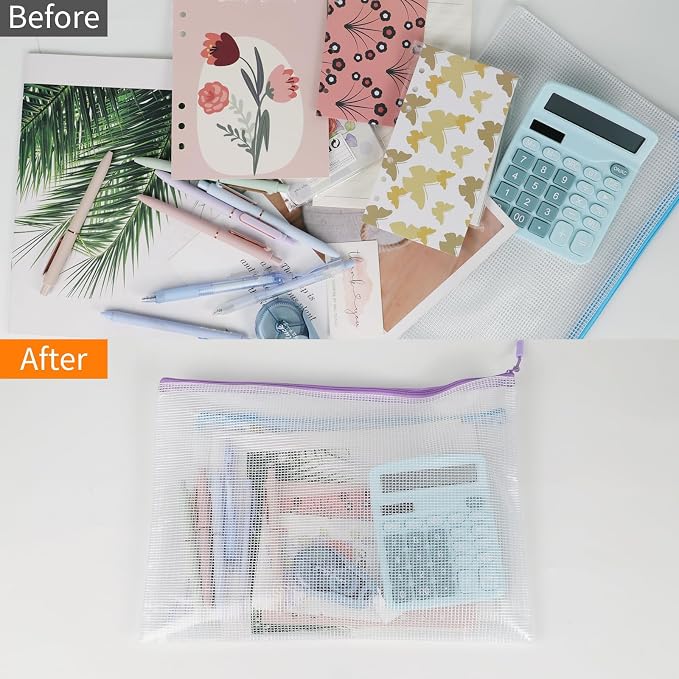 MultiBey 10 Pack 10 Colors Mesh Zipper Pouch Bags, B4-15.4 x 10.8 Inch Large Reusable Mesh Document Bag Zipper File Pouch for Organizing Board Games, Puzzles, Office Supply and Home Organizer