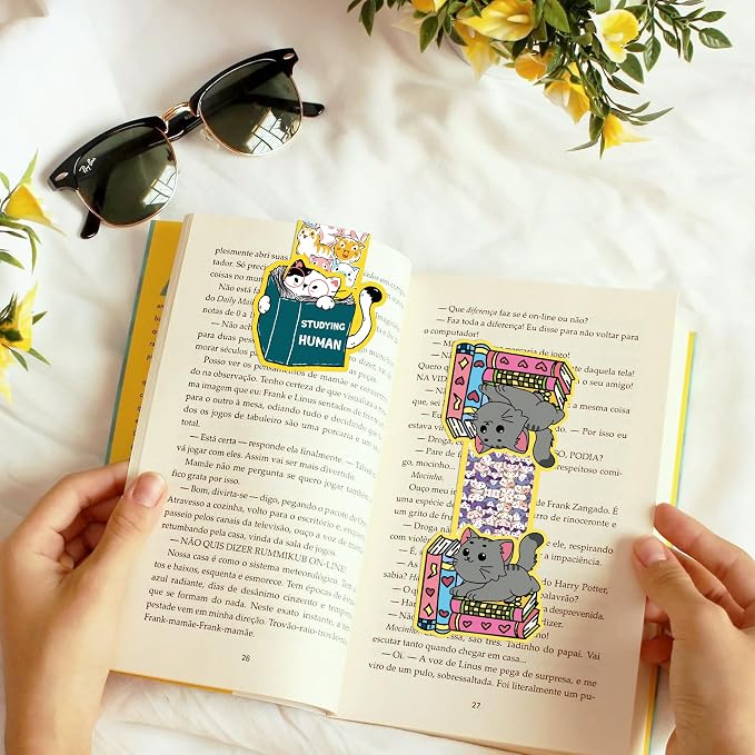 Cat Magnetic Bookmarks, 12 Pcs Cute Kawaii Cat Book Markers Page Clips, Office Desk Accessories for Women Book Lovers