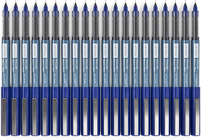 ARTEZA Rollerball Pens Fine Point, Set of 20 Blue Liquid Ink, Extra Fine 0.5 mm Needle Tip Pen, Make Precise Lines, Office Supplies for Writing, Notetaking, and Drawing