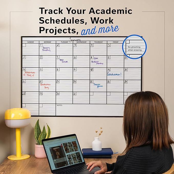 (2 PK) Large Dry Erase Calendar for Wall, 24x36, Large Wall Calendar Dry Erase, Big White Board for Office, Home & School, Giant Erasable Whiteboard, Jumbo Monthly Undated Reusable White Board Planner