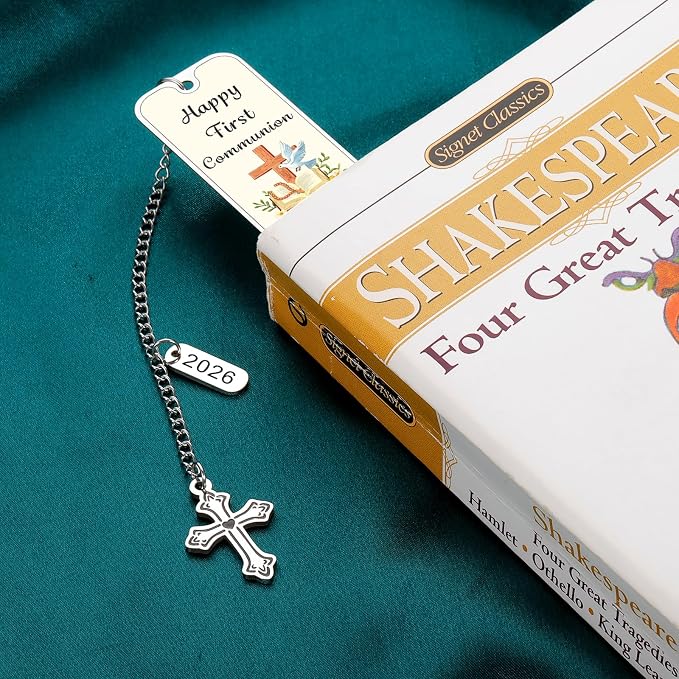 First Communion Gifts for Girls Boys 1st Communion Gifts for Catholic Goddaughter Godson Kids Teens Holy Communion Bookmark with Cross Charm Easter Basket Stuffers Baptism Confirmation Party Favors