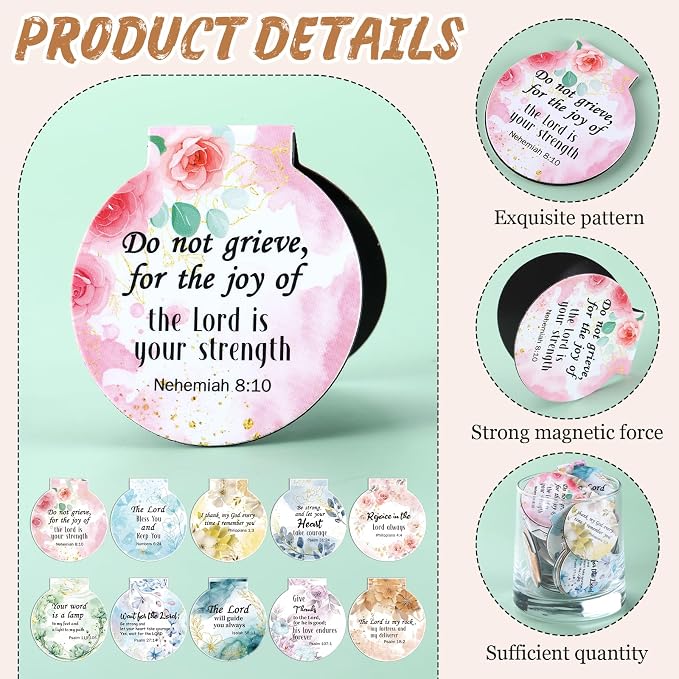 AmazingSpark 50 Pcs Magnetic Bookmarks Bulk Bible Magnet Book Marker Clips Christian Scripture Inspirational Gifts for Reading Awards Religious Book Lover Office (Bible Verses)