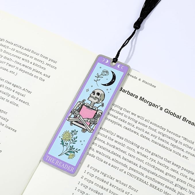 3Pcs Unique Skull Reader Bookmark - Metal Bookmark with Black Tassel, Star and Rose Pattern, Engraved “THE Reader” for Dark Gothic Lovers, Women Readers Fantasy Gift Gothic Gift (3PCS C)