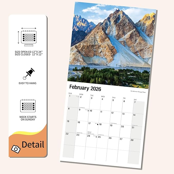 Wall Calendar 2025-2026 Planner Calendar - CHINA Hangable Monthly Wall Calendar with Large Blocks for Organizing & Planning, Academic Schedule, Home, Office & family, Thick & Sturdy Paper (12"x24" Open)