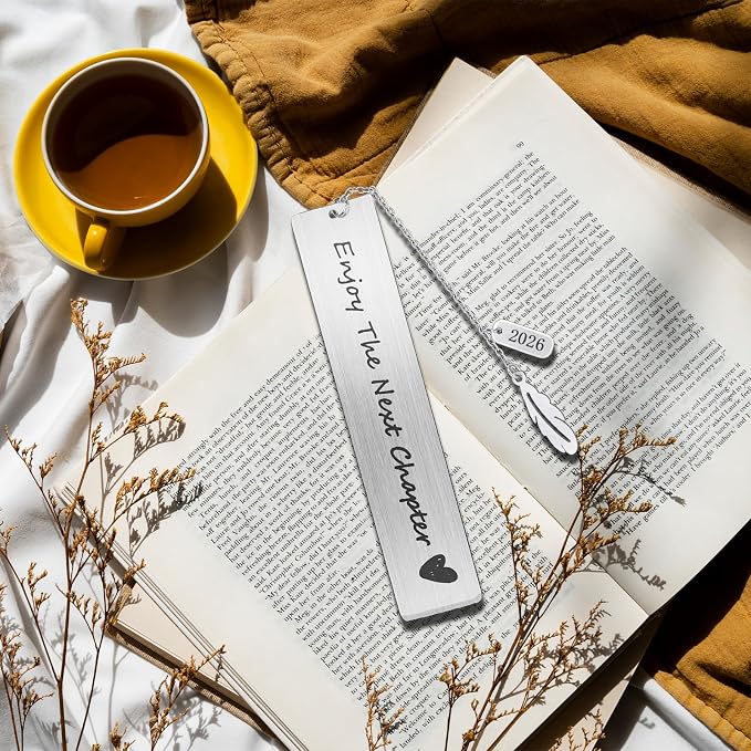 FunisFun Appreciation Gifts for Teachers, Enjoy The Next Charpter 2026 Metal Bookmark for Reading Lovers Writers Friends Coworker Teens, Book Accessories for Christmas New Year Graduation
