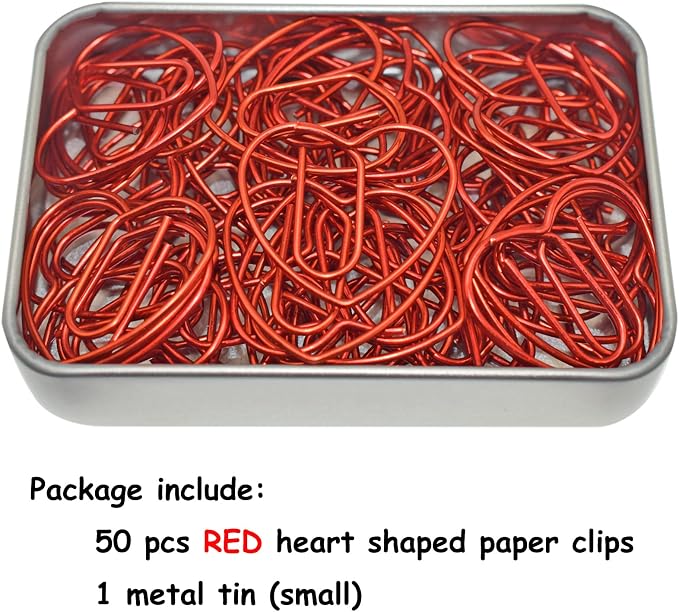 Heart Paper Clips Cute Love Heart Paperclips, Mothers Day Teacher Appreciation Gifts, Decorative Wedding Invitation Accessories (Red,50 PCS)