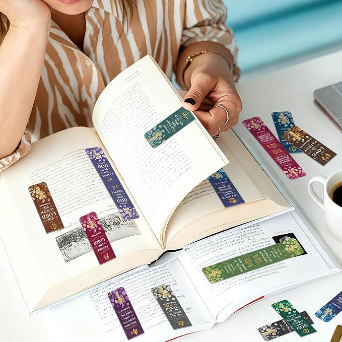 48Pack Magnetic Bookmarks Bible Bookmark Christian Bookmarks Bulk Book Marks for Reading Women Men Adults Kids Book Lovers Gifts, Cute Personalized Religious Magnet Bookmark Clips (Christian)