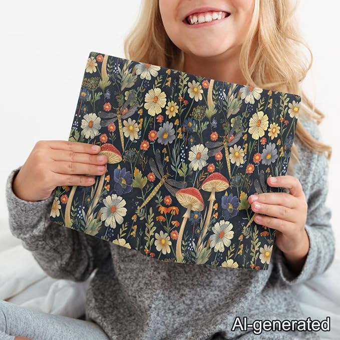 Dreaweet Mushroom Floral Book Cover Sleeve Protector for Women Girls Stretchable Floral Print Book Sleeve Protector Hardcover Book Socks Back to School Gifts Up to 9 x 11 Inch