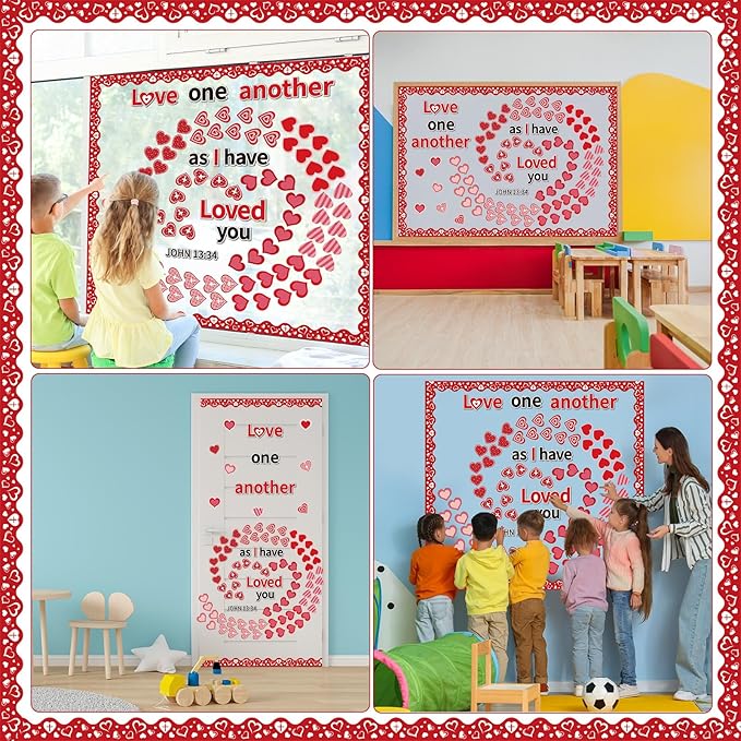 Pajean Valentine's Day Heart Bulletin Board Set Romantic Love Classroom Decorations Sweet Day Theme Paper Cutouts for Wall Window Decor School Office Supplies(Religious)