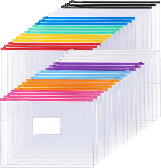 EOOUT 36pcs Plastic Envelopes Poly Zip Envelope Clear Zipper Pouches File Folders, A4, Letter Size, 11 Colors, for School and Office Supplies