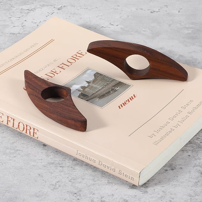 Nogeqi 2PCS Walnut Thumb Book Page Holder, Smooth Finish Wood Page Holders for Reading, Book Opener Holder Reading Gifts Accessories for Readers Readinglovers (Medium, Brown)