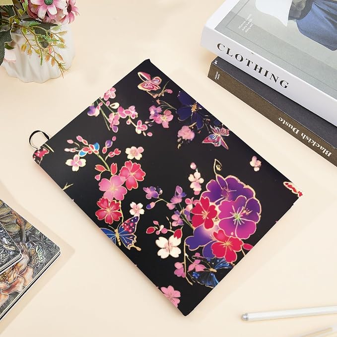 CRASPIRE Cherry Blossom Book Cover Stretchable Fabric Book Sleeve Protector Wraps Reusable Washable Cloth Flower Butterfly Elastic Notebook Protector for Paperback Bible