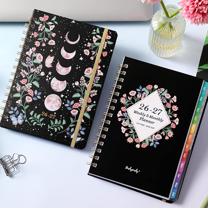 Planner 2026-2027 - 2026-2027 Planner Weekly and Monthly with Tabs, Jul. 2026 - Jun. 2027, 6.3" x 8.4", Planners 2026-2027 with Back Pocket + Thick Paper + Twin-Wire Binding - Moon