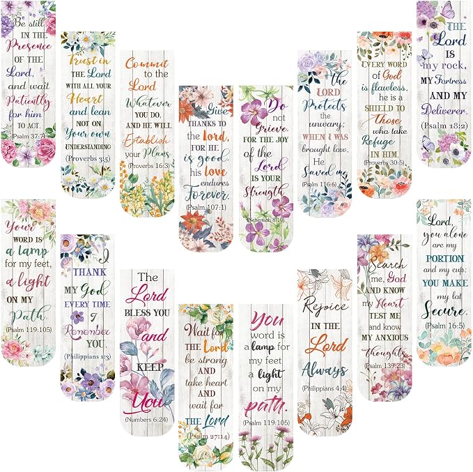 Zonon 48 Pcs Bible Verse Magnetic Christian Bookmarks, 0.8x4.7in Inspirational Scripture Book Marker for Women Men Mother Religious Motivational Flower Page Clips Book Lover Reading Gift(Floral Style)