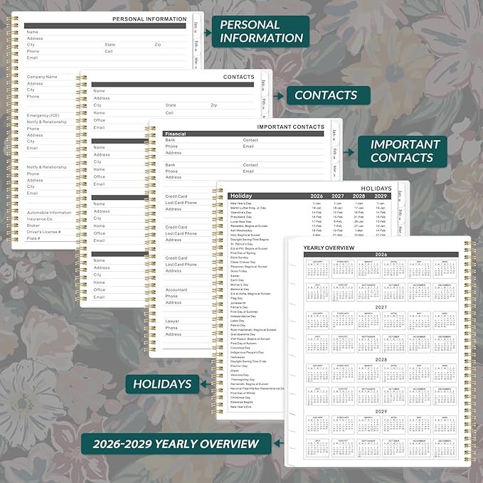 Monthly Planner 2026-2028 - 3 Year Planner/Calendar 2026-2028, JAN 2026 - DEC 2028, 9" x 11", 3 Year Calendar 2026-2027-2028 monthly planner with 36 Monthly Tabs, Notes Pages, Inner Pocket - Floral