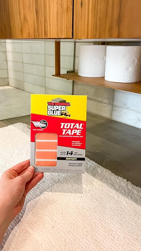 Super Glue, Total Tape Roll, Strong Indoor & Outdoor Construction Adhesive, Holds 300 lbs. per Roll, Permanent Bonding, All-Weather, Mesh Reinforced, Easy-to-Use Double-Sided Tape (Strip)