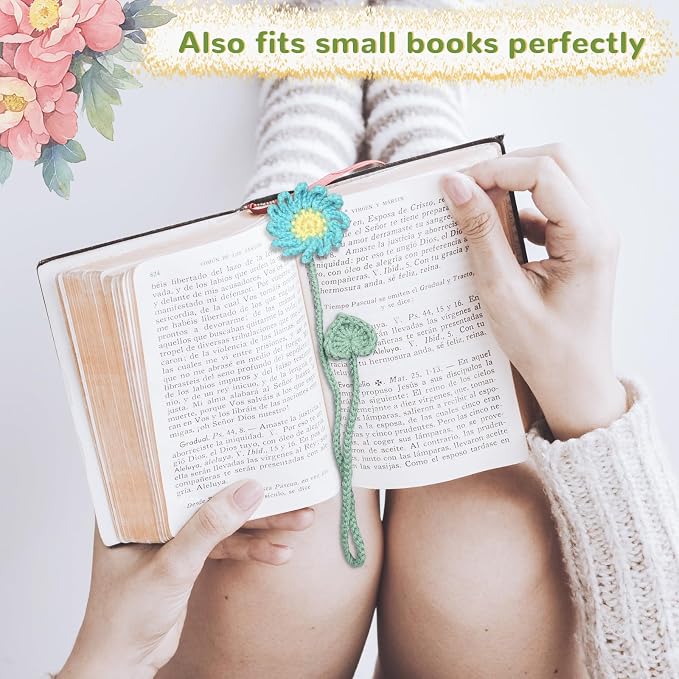 6 Pack Crochet Bookmarks for Women,Daisy Flower Handmade Personalized Cute Bookmarks,Gifts for Book Lovers and Teachers,Bag Charms,Keychain