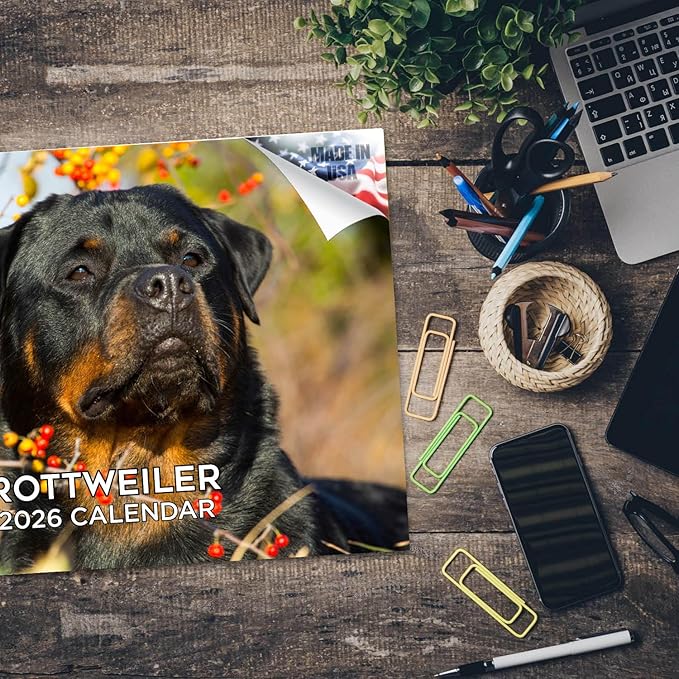 2025 2026 Rottweiler Calendar - Dog Breed Monthly Wall Calendar - 12" x 18" Open - Thick No-Bleed Paper - Giftable - Academic Teacher's Planner Calendar Organizing & Planning - Made in USA