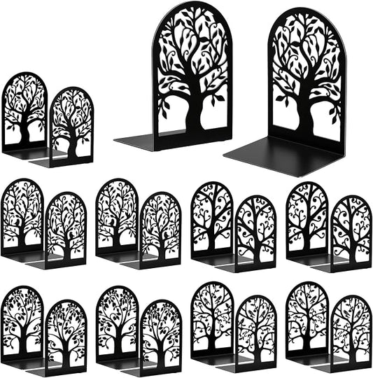 HappyHapi Decorative Bookends for Shelves, 20 Pcs Metal Book Ends for Heavy Books, 10 Pair Black Book Stopper for Home Office Library, 6.9" x 4.7" x 3.5"