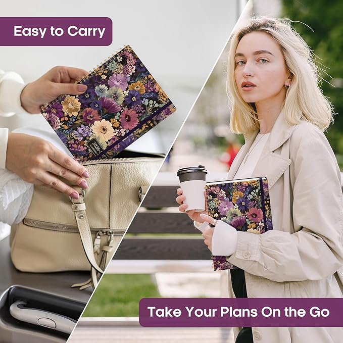 Academic Planner 2026-2027, Weekly and Monthly Calendar Book, July 2026 – June 2027, Hardcover Planner with Tabs, Perfect for Teachers, Students, Women & Men, A5 (6.4" x 8.5") - Midnight Bloom